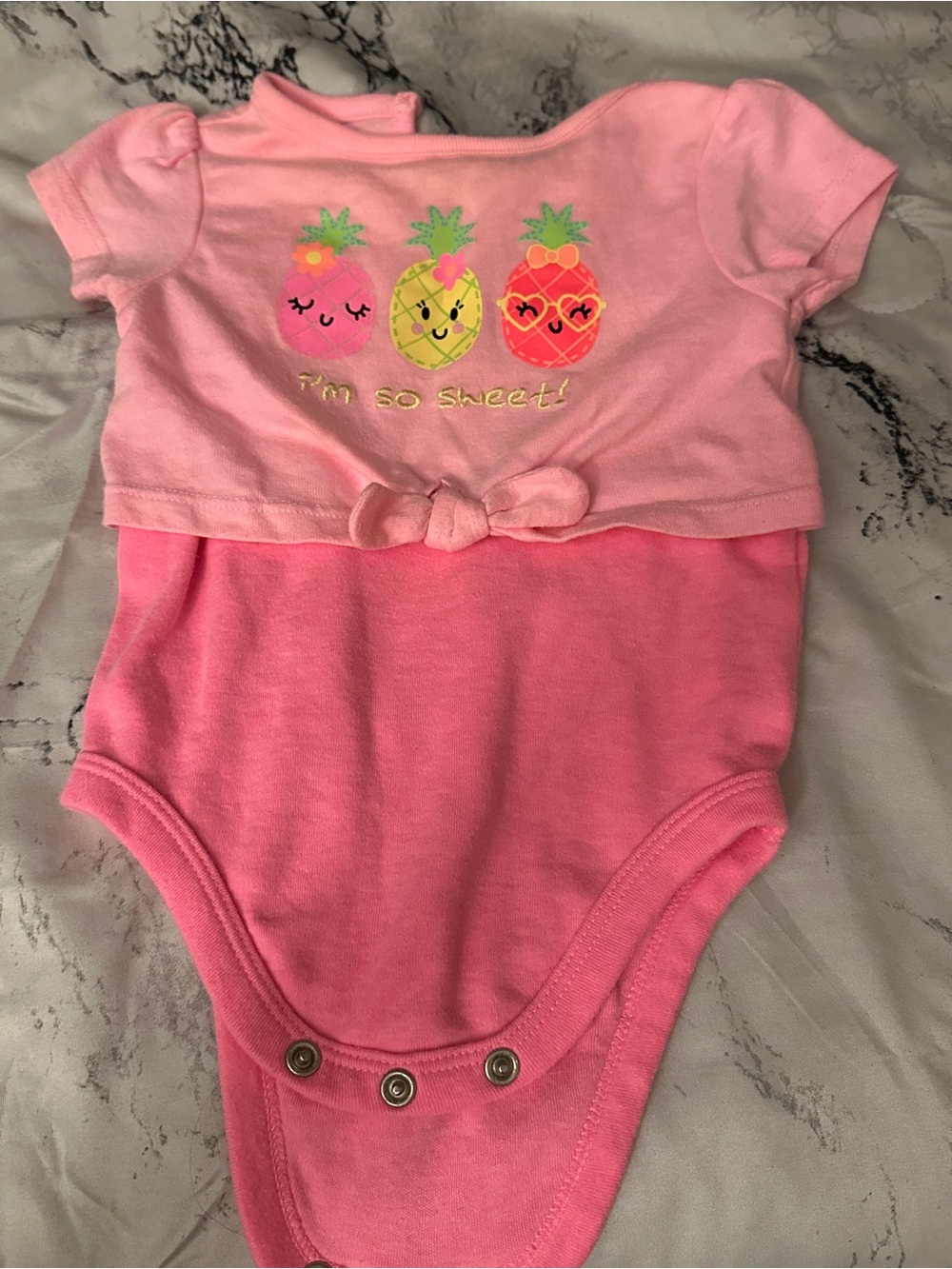Garanimals Pink baby onesie with three cartoon pineapples and the words 'I'm so